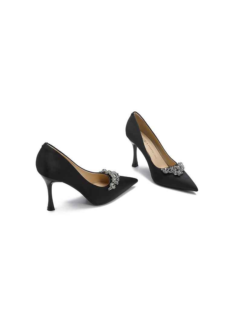 Premium spitz zulaufende High Heels mit weicher Sohle Französisch 2025 Herbst neue dünne Absätze sind nicht fußmüde, schöne Damen-Strassschuhe mit weicher Sohle