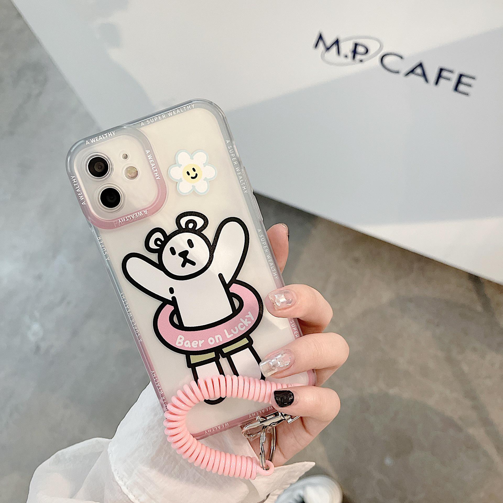 

Чехол для iPhone 14 Pro/15/XS Max/XR с рисунком медведя и шнурком iPhone 11