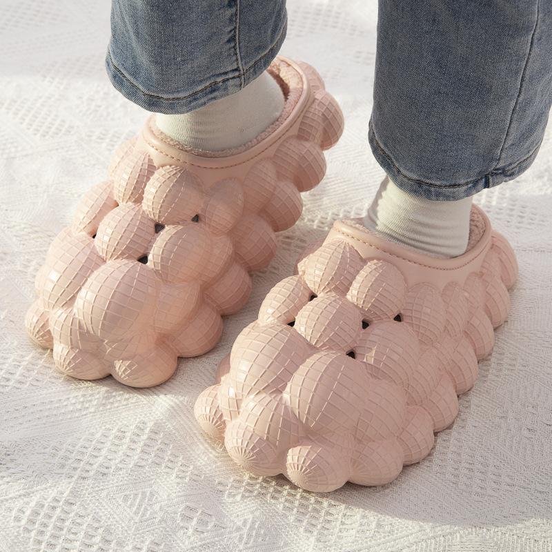 Mode Neu 2024 Damen Wasserdichte Baumwollpantoffeln Niedliche Litschi-Bläschen Winterwarme Schuhe Weiche EVA Anti-Rutsch Paare Zuhause Straßen-Sandalen