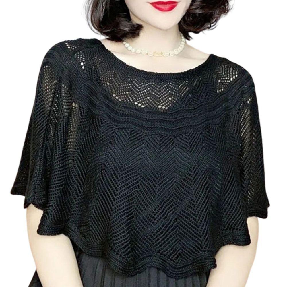 Pure Color Knitted Shawl Hollow Design Cheongsam Outerwear Versatile Warm Scarves  Spring Autumn