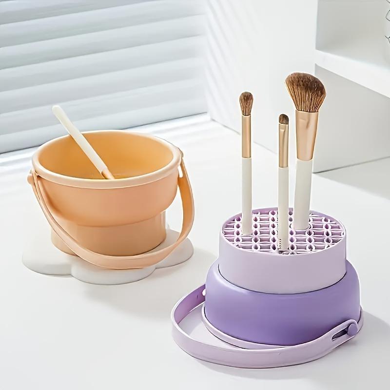 1pc 2-in-1 Makeup Brush Cleaning Bowl Beauty Egg Cleaning Tool Storage Set Brush Powder Puff Dry Cleaning Silicone Drying Shelf