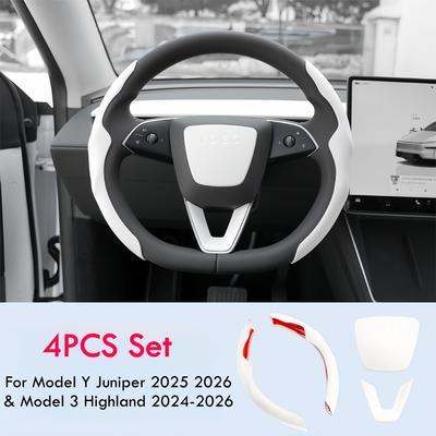 Voor Tesla Model Y Juniper 2025 2026 Stuurwielhoes Model 3 Highland Mat Wit Stuurwiel Decoratie Kit Beschermer Accessoire