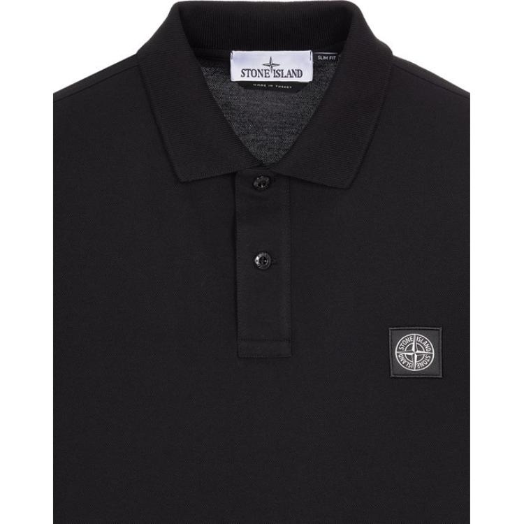 STONE ISLAND Ss23 Solid Color Logo Decorated Short Sleeve Polo Shirt Unisex Polo Shirts Black 78152SC17-V0029