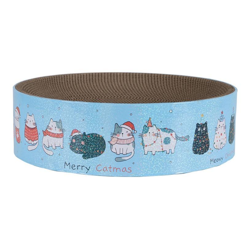 Christmas Three Color Round High Density Corrugated Paper Cat Scratcher Cat Bed Pet Supply