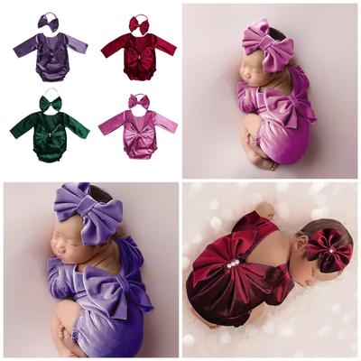 Sesión de Fotos Navideña para Bebé Disfraz de Terciopelo Accesorio para Foto de Navidad de Bebé Mono Cómodo para Recién Nacidos con Diadema para Bebé