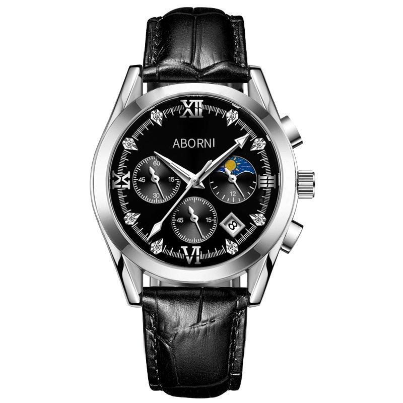 ABORNI Luxus Herren Chronograph Armbanduhr Wasserdicht Leuchtend Herrenuhr Leder Hohe Qualität Sport Herren Quarzuhren
