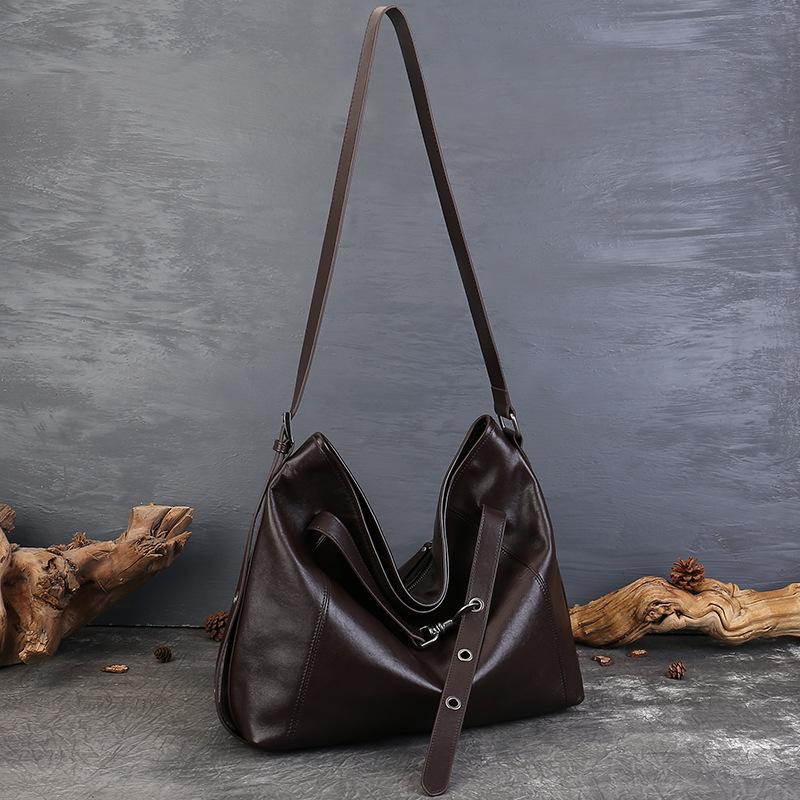 Johnature Genuine Leather Women's Bag Commuting Large Capacity Tote Bag Retro Lazy Shoulder Crossbody Bag