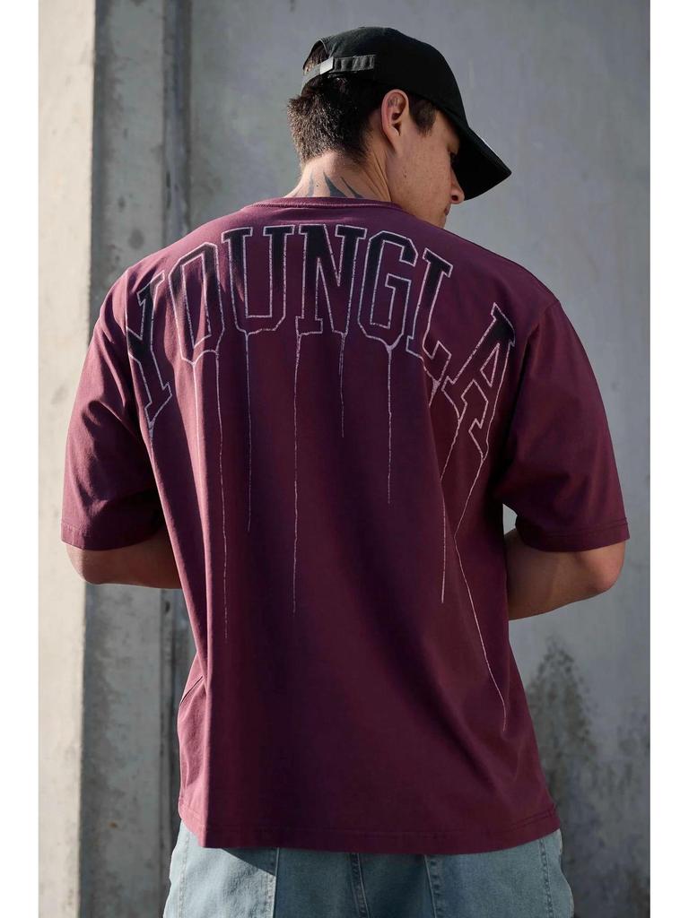 YOUNGLA Men's Cotton Oversized Round Neck Gym T-shirt 240 Fabric
