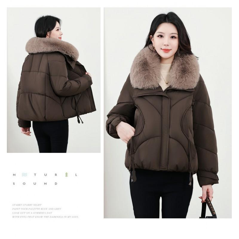 Womens Short Puffer Coat With Faux Fur Collar Winter 2026 Thick Warm Loose Fit Korean Style Cotton Jacket
