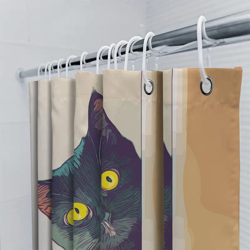 Cat Illustration Shower Curtain No Peeking Humor Art Bath Decoration Home Decor Bathroom Accessories Printing Waterproof Fabric