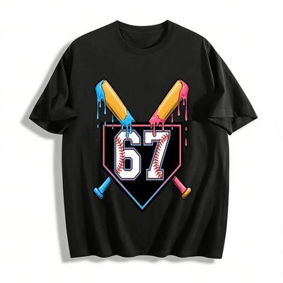 Baseball No.67 Print Casual Loose Short Sleeve T-Shirt Pure Cotton T-shirt
