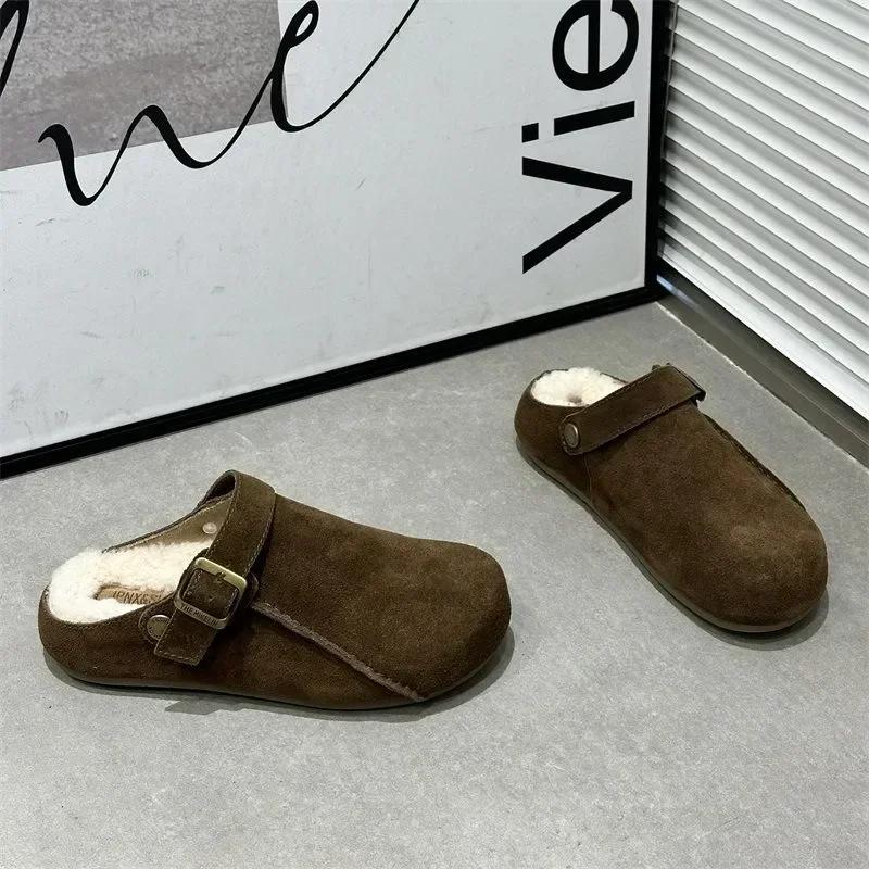 New Womens Home Slippers Comfortable Thick-soled Spring and Autumn Classic Suede Design Baotou Slippers Plush Mujer Zapatos