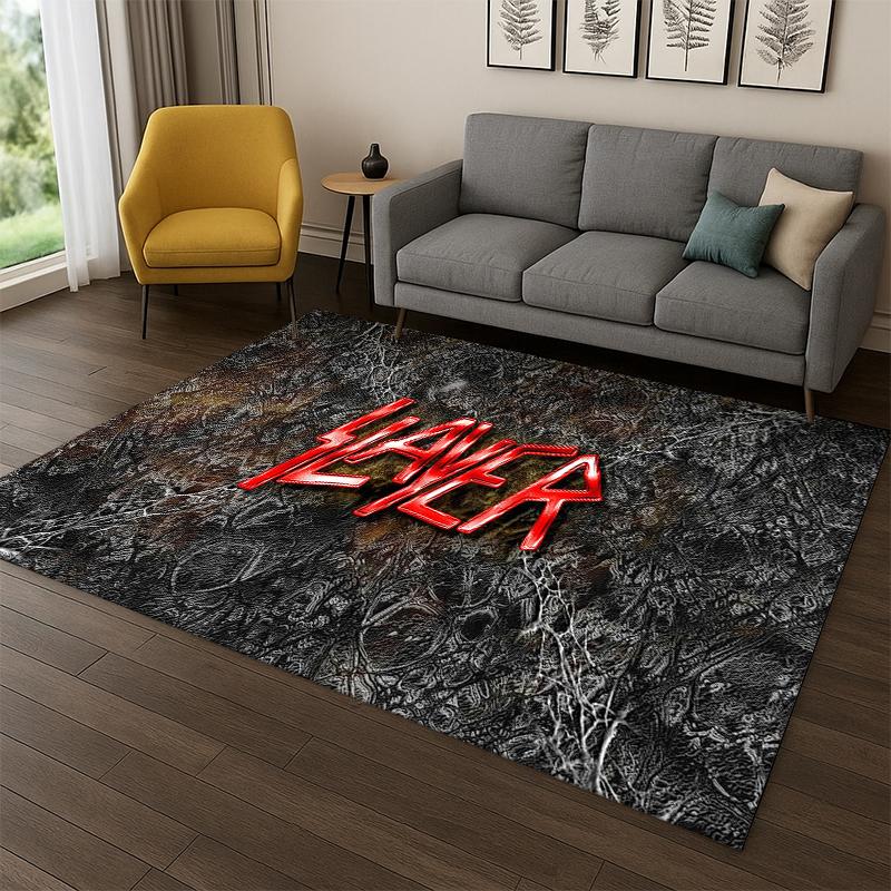 3D Slayer Heavy Metal Rock Band Schild Teppich Teppich für Schlafzimmer Wohnzimmer Sofa Fußmatte Heimdekoration, Kinder Spielbereich Teppich Rutschfest