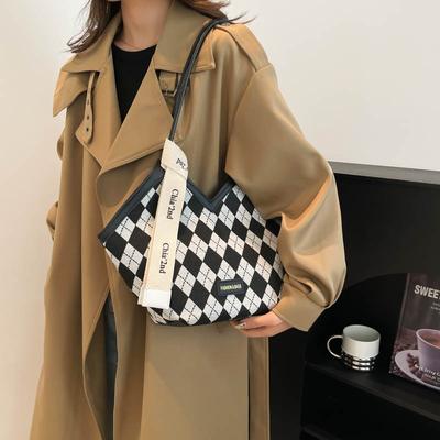 Plaid Shoulder Bag Women's New Trendy Fashion Sense Large Capacity Tote Bag Underarm Bag Women