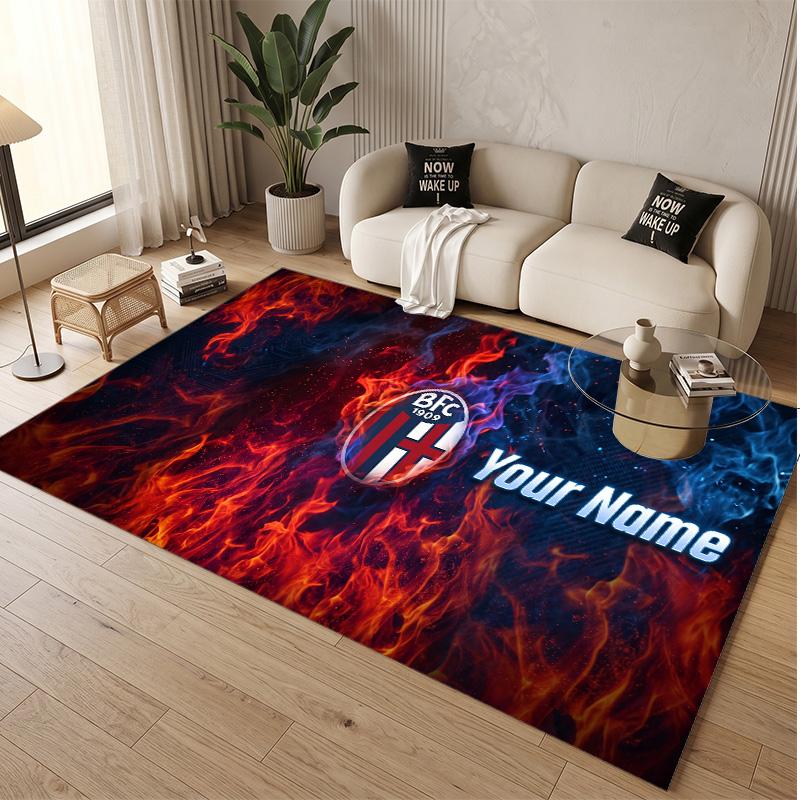 Personalized Crystal Velvet Carpet Bologna FC Pattern Non Slip Floor Rug