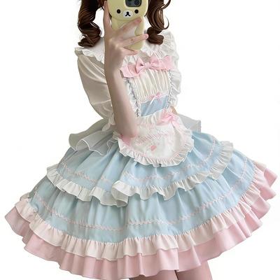 Lolita İdol Kostümü JSK Kısa Kollu Mori Prenses Tatlı Orta Boy [FULINE] 5 Parça Set, Elbise, Gömlek, Kurdele, Rüya Gibi, Kız, Fırfırlar, Dantel, Stil,