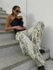 Modische Damen Jeans mit weitem Bein und Leopardenmuster - Retro-Waschung, Bodenlang, Locker, Lässig, Streetwear