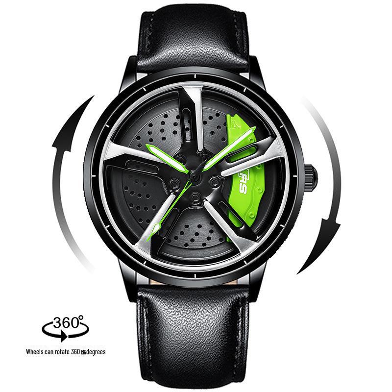 SVJ Ceas de mână pentru bărbați dintr-o bucată, inspirat de roata de mașină RS7, cu cuarț hidraulic 3D gol