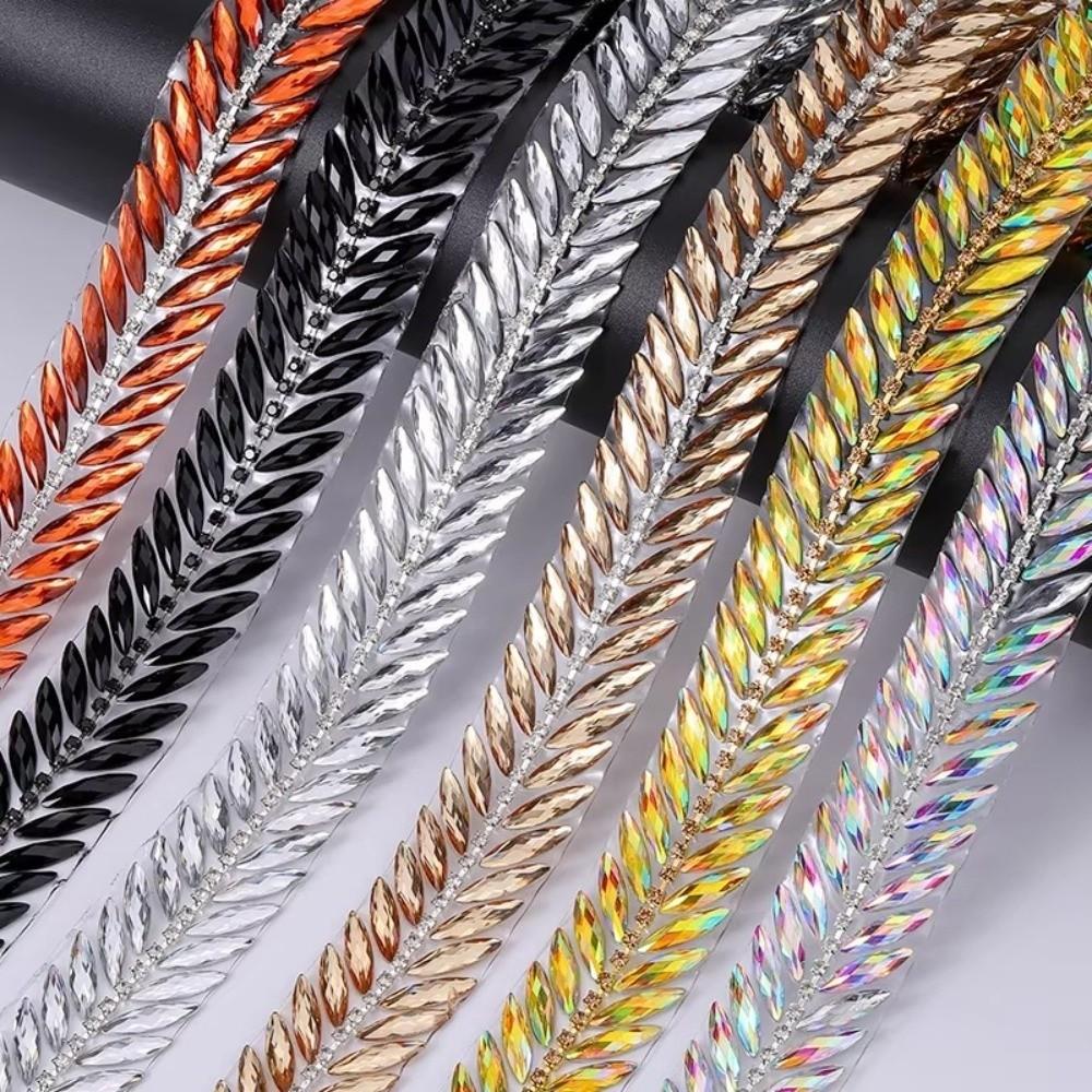 1Yard Rhinestone Ribbon Hot Fix Rhinestone Trim DIY Repair Decoration Trim Beaded Lace Trim Glue on Resin Rhinestone Ribbon