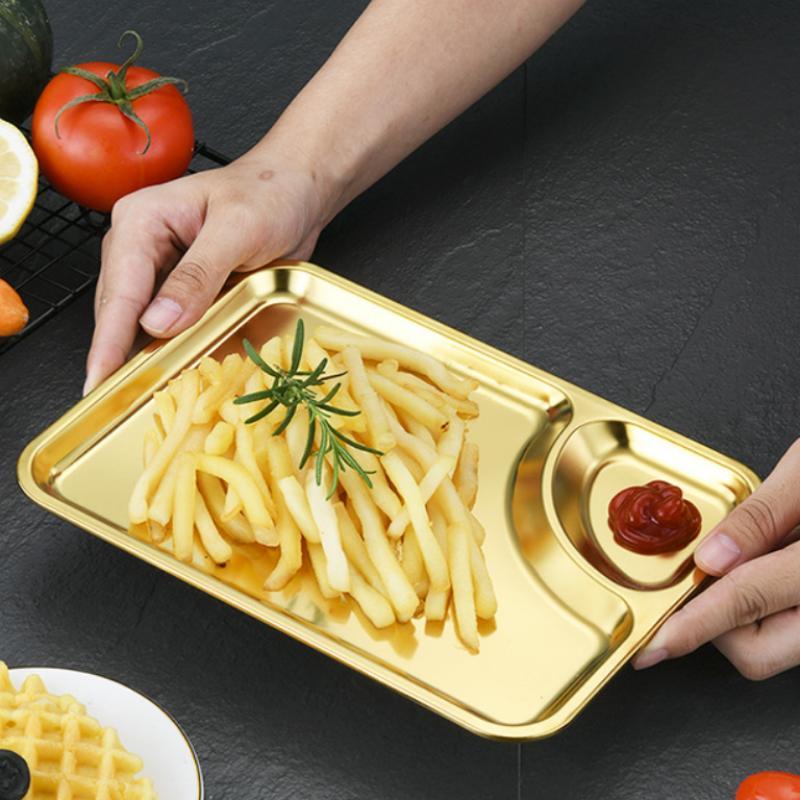 Stainless Steel Barbecue Plate Rectangular Snack Plate Grill Pan Fried Chicken Plate With Dipping Tray Dumpling Plate