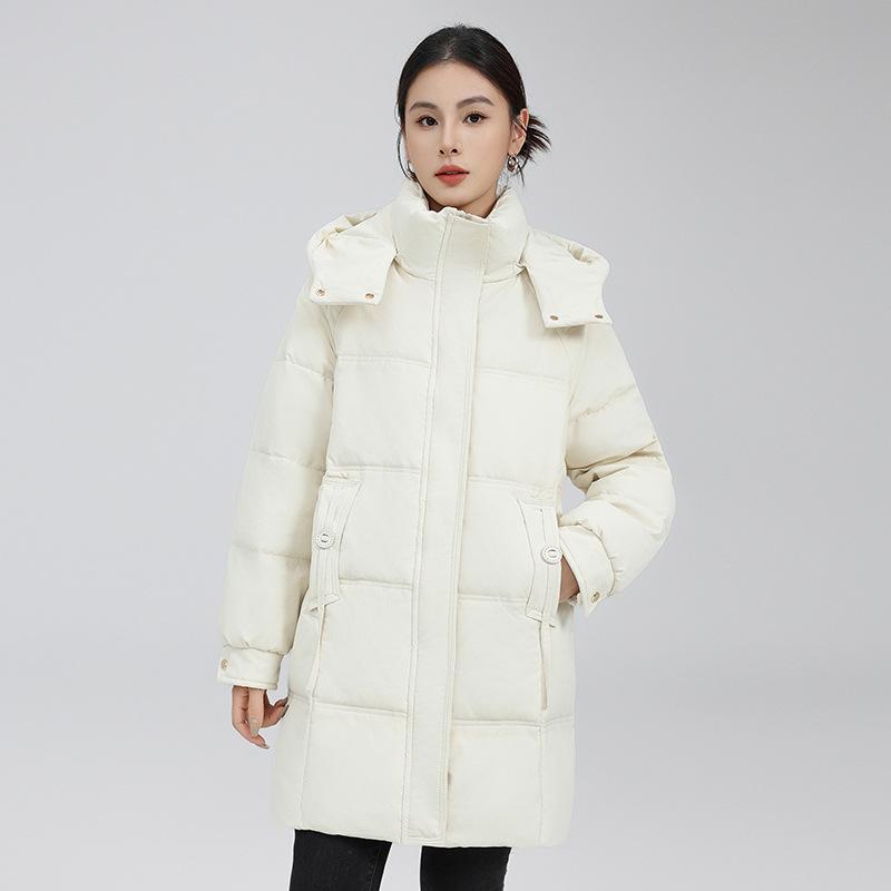 Brand down jacket women's winter new medium and long hooded warm thickened loose and thin solid color coat