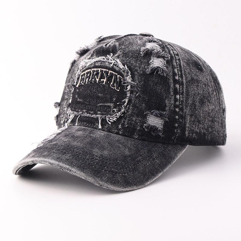 American retro ripped baseball cap men's and women's washed heavy industry embroidery letters big head circumference new face cap