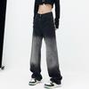 Pear-shaped Body Black Gradual Change Jeans Women's 2026 High Waist Straight Wide Leg Pants Long Pants Commuting Casual and Thin