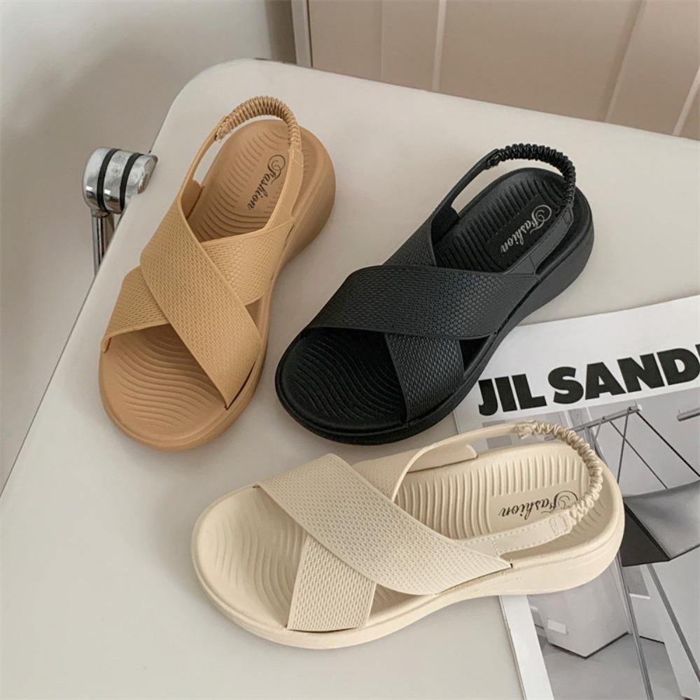Sandals for Women's New Outer Wear Solid Color Sandal Womens Summer Casual Platform Fashion Beach Outdoor Flat Sandals