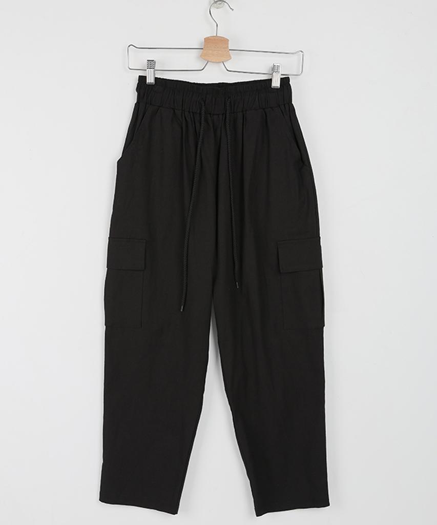 Ppaeppae Elastic Cargo Flap Pocket Spandex Crooked Wide Pants