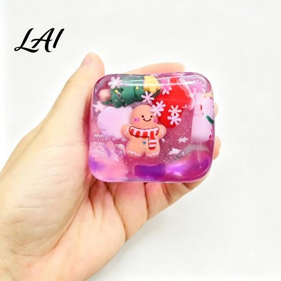Christmas Stocking Stuffers Cube Stress Relief Toy Clear Squeeze with 3D Snowman Anxiety Gadget Santa Claus Gingerbread Xmas Tree Hand Relaxation