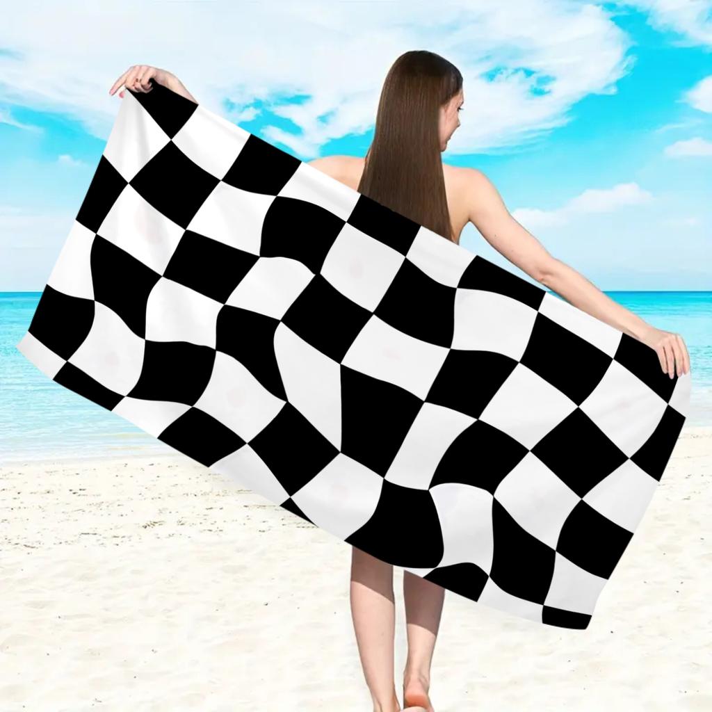 1pc fashionable colored checkered beach towel, quick drying absorbent swimming beach towel, available in multiple colors