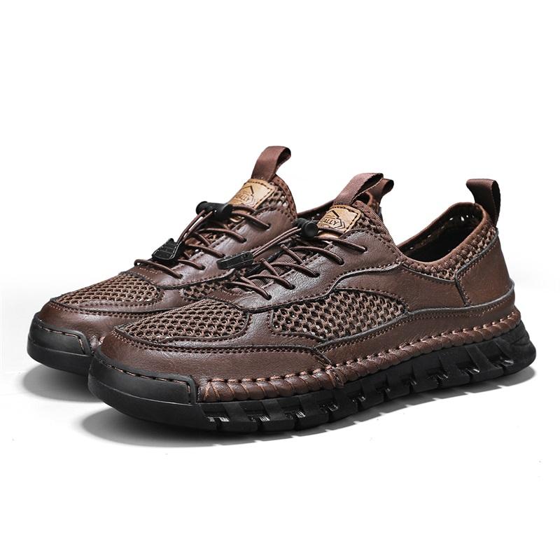 

Fashion Handmade Leather Casual Flats Outdoor Hollow Out Sneakers Male Comfortable Leather Sandals Men Fashion Hot Sale Driving Shoes 38 коричневый