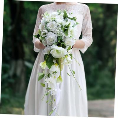 Artificial Flower Holding Flower Wedding Bouquet for Bride Waterfall Design White Simulation Flower Bouquet