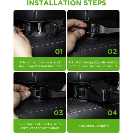 Car Headrest Hidden Hook 360-Degree Rotation Easy To Install Adjustable Hanger Rear
