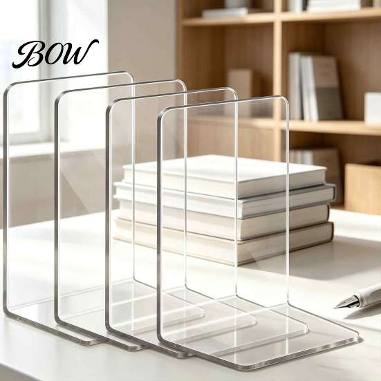 Decorative Stationery Gift for Readers 1 Pc Clear Bookend Heavy Book, Acrylic Book Shelf Organizer, Modern Dividers Library L Shaped Stopper