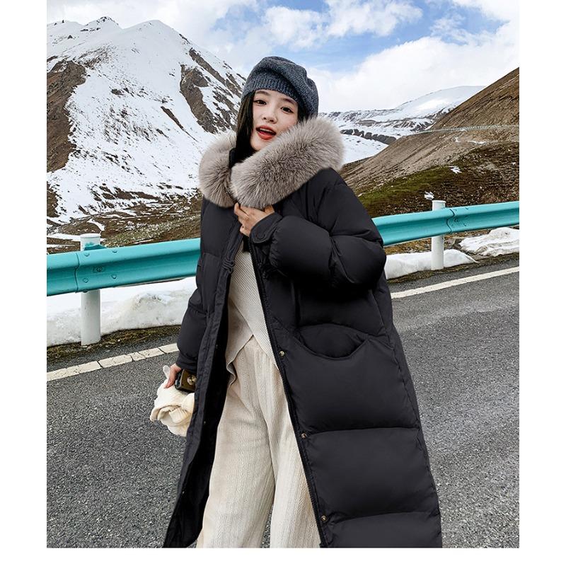 Large Fur Collar Down Jacket for Women Mid-length Winter Thickened Knee-length Cotton Coat and Jacket