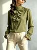 European and American Temperament Commuter Stand-up Collar Long-sleeved Polyester Shirt Women's Elegant Style Autumn New Solid Color Versatile Top