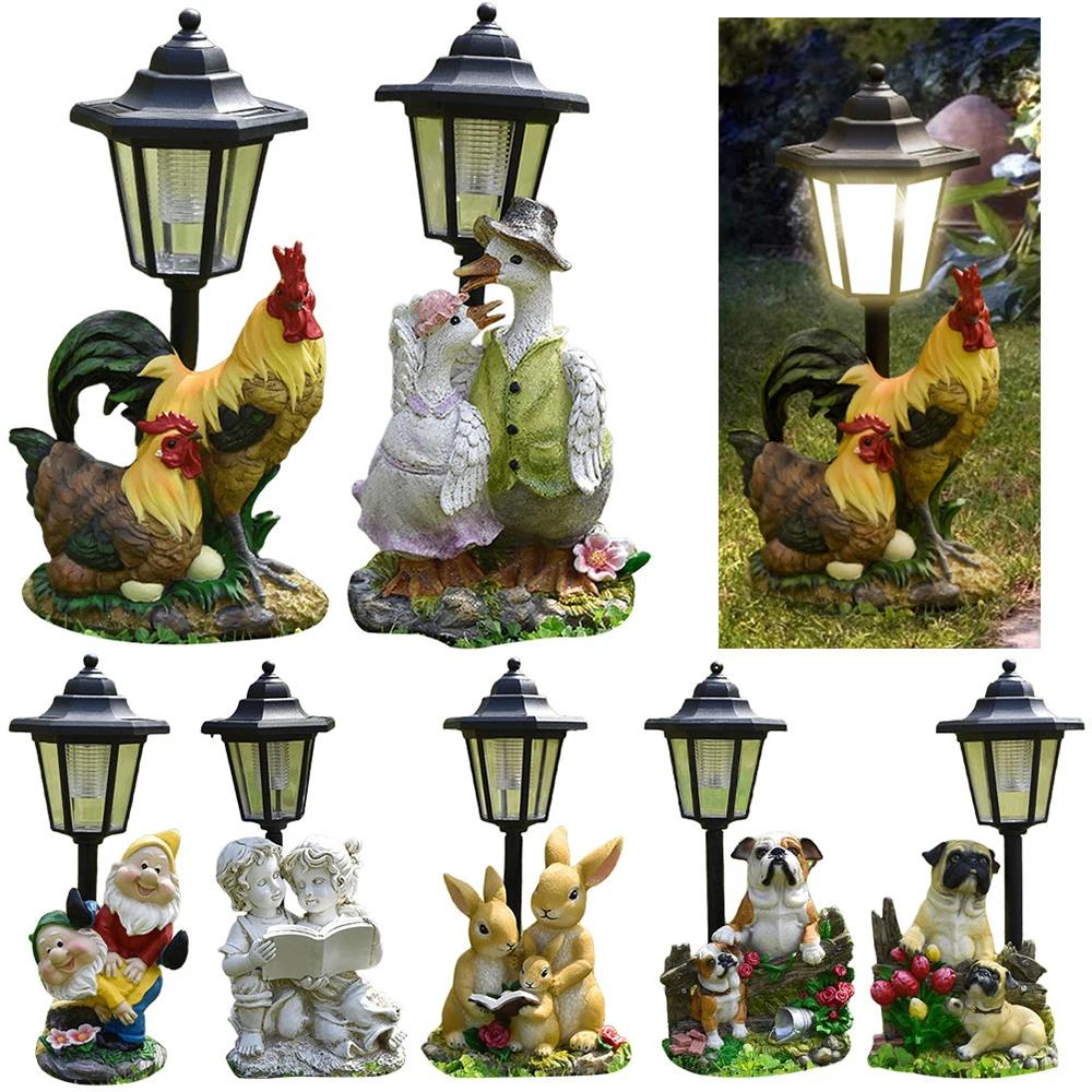 Solar Hexagonal Garden Lamp Resin Cute Figurine Light Animal/ Child/ Gnome Decorative Lamp Lawn Courtyard Garden Decoration