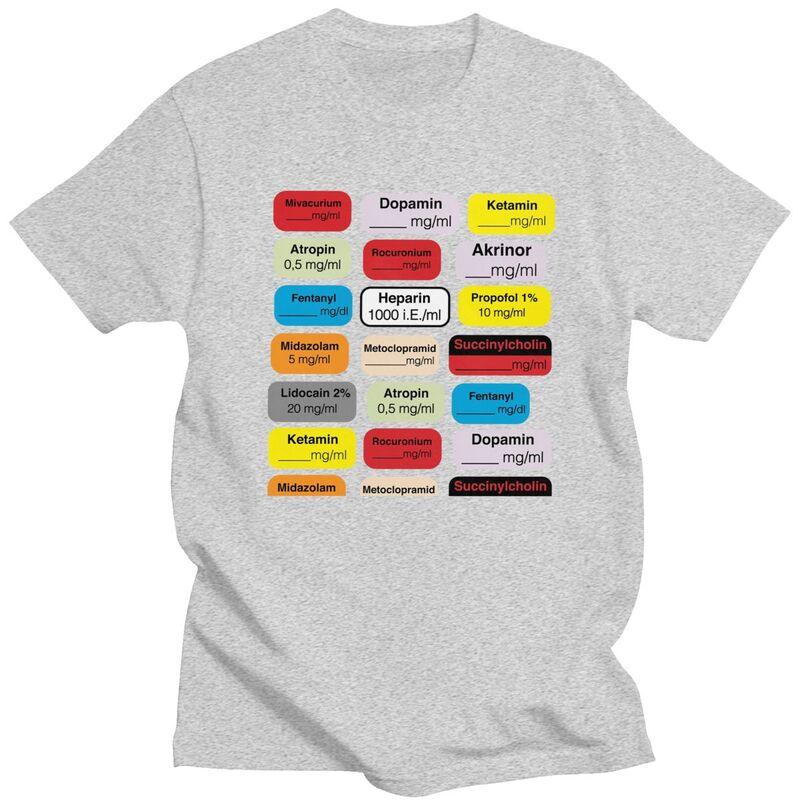 Custom Anesthesia Medication Labels T Shirts Men Pure Cotton Tee Tops Medical Nurse Tshirt Short Sleeve Fashion Tshirt Clothing