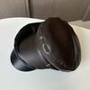 New Retro Pu Leather Octagonal Hat Women's Spring and Autumn Temperament Versatile Flat Top Face Little Painter Hat Newsboy Hat