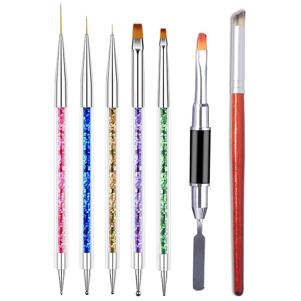 

YIKOOLIN 7 шт. Профессиональный набор кистей для ногтей с двойной головкой Armor Design для УФ-гелевого дизайна ногтей Набор инструментов для маникюра салонного качества чёрный