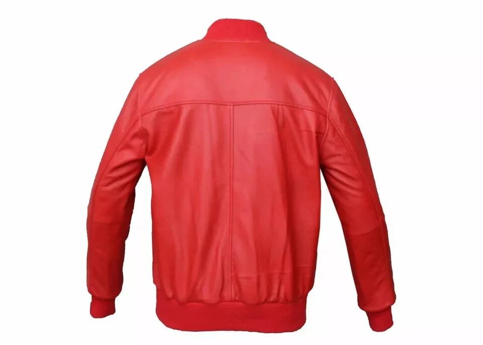 Warme Weiche Handgemachte Herren Rote Neue Leder Lammfell Echte Bikerjacke Stilvolle Motorrad