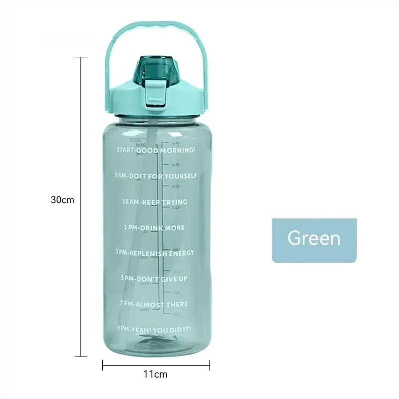 2L Sports Water Bottle with Straw Portable Large Capacity Water Bottles Fitness Bike Cup Summer Cold Water Jug with Time Marker