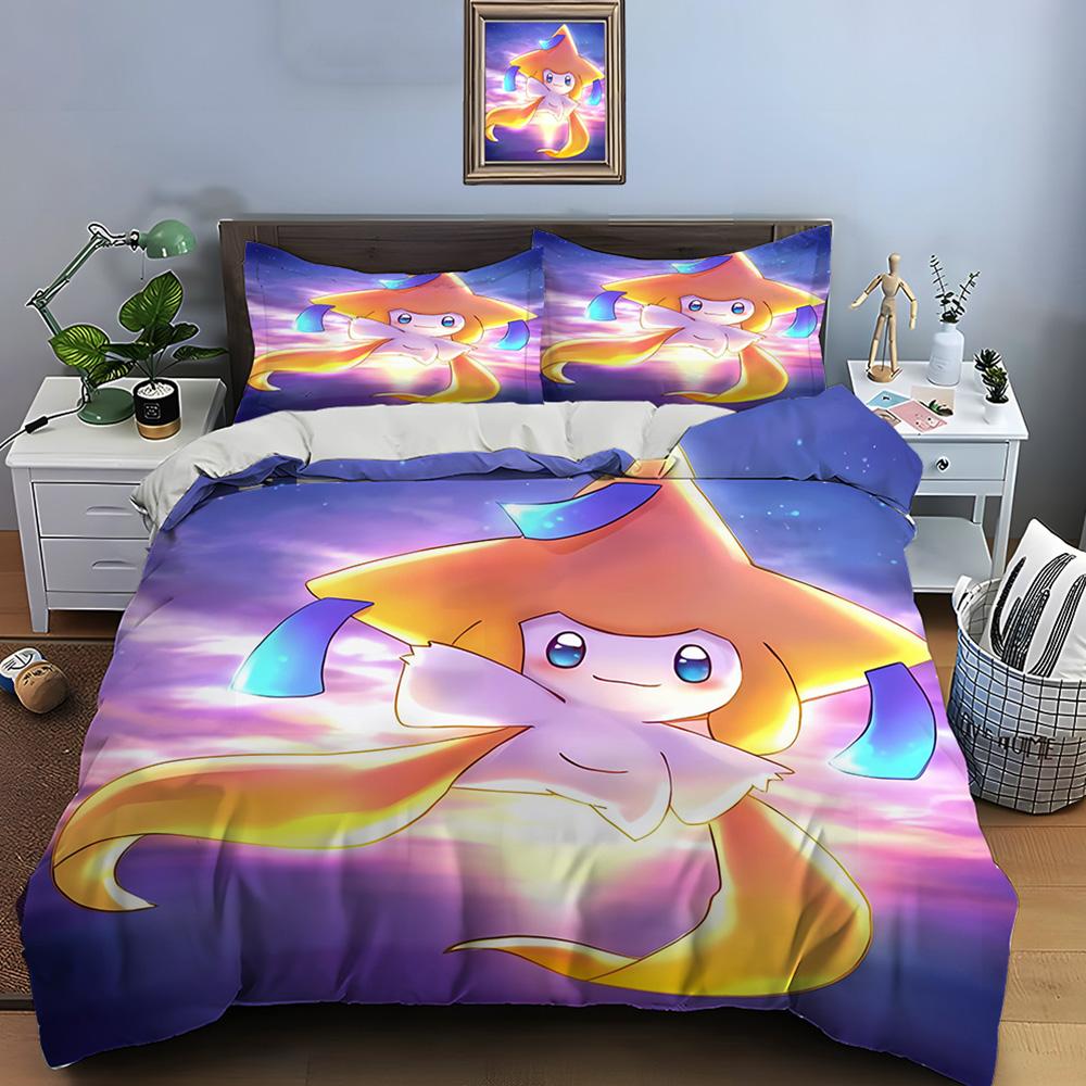 Pokemon Jirachi Printed Soft Quilt Cover Pillowcase Bedding Set Kids Adult Comfortable Bed Set Twin King Bedding Set Luxury
