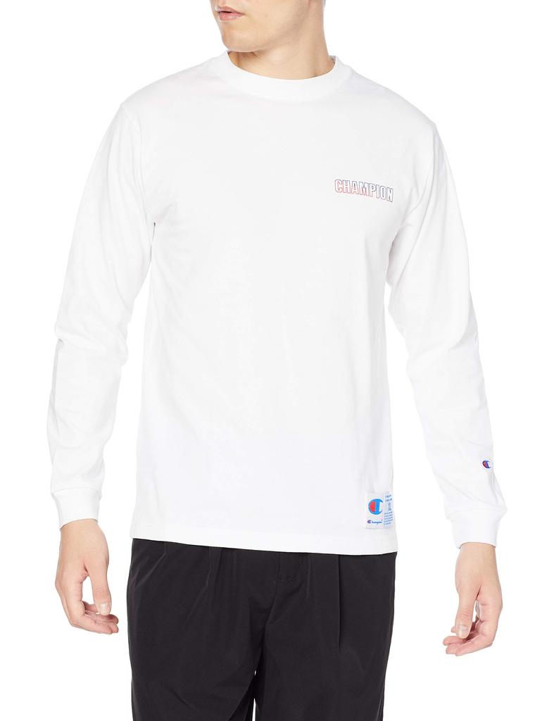 Champion Long Sleeve Graphic Logo Back Jock Tag Size S Men's T-Shirt, 100% Cotton, Print, Print, Included, White, (C3-S406)
