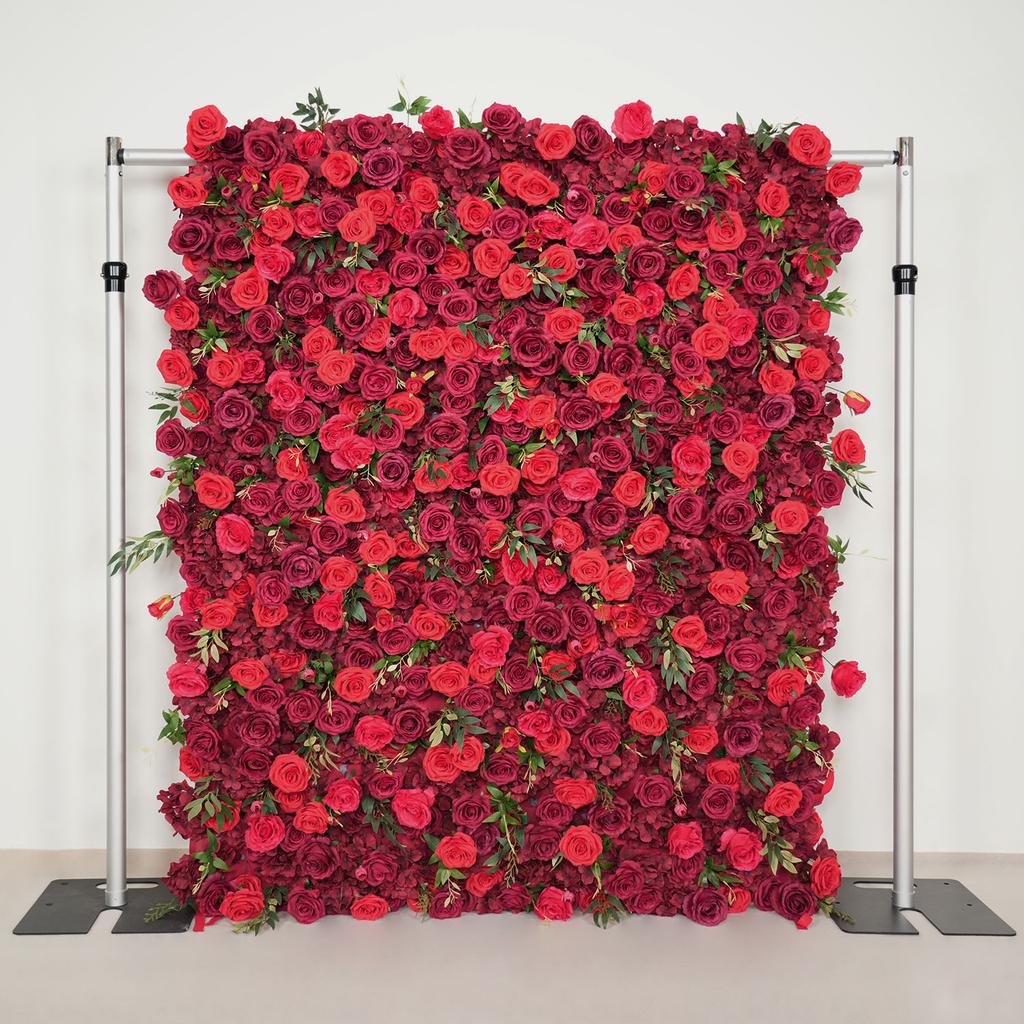Uflower Red Rose luxury 5D Flower Wall Cloth Fabric Wedding Backdrop Decor Artificial Flower Arrangement Marriage Event Props