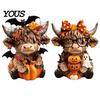 Home Decoration 2PCS Highland Cow Ornament, Wooden Rustic Style Figurine, Thanksgiving Fine Carving Wood Art Theme Art, for Entrance Living Room Decor