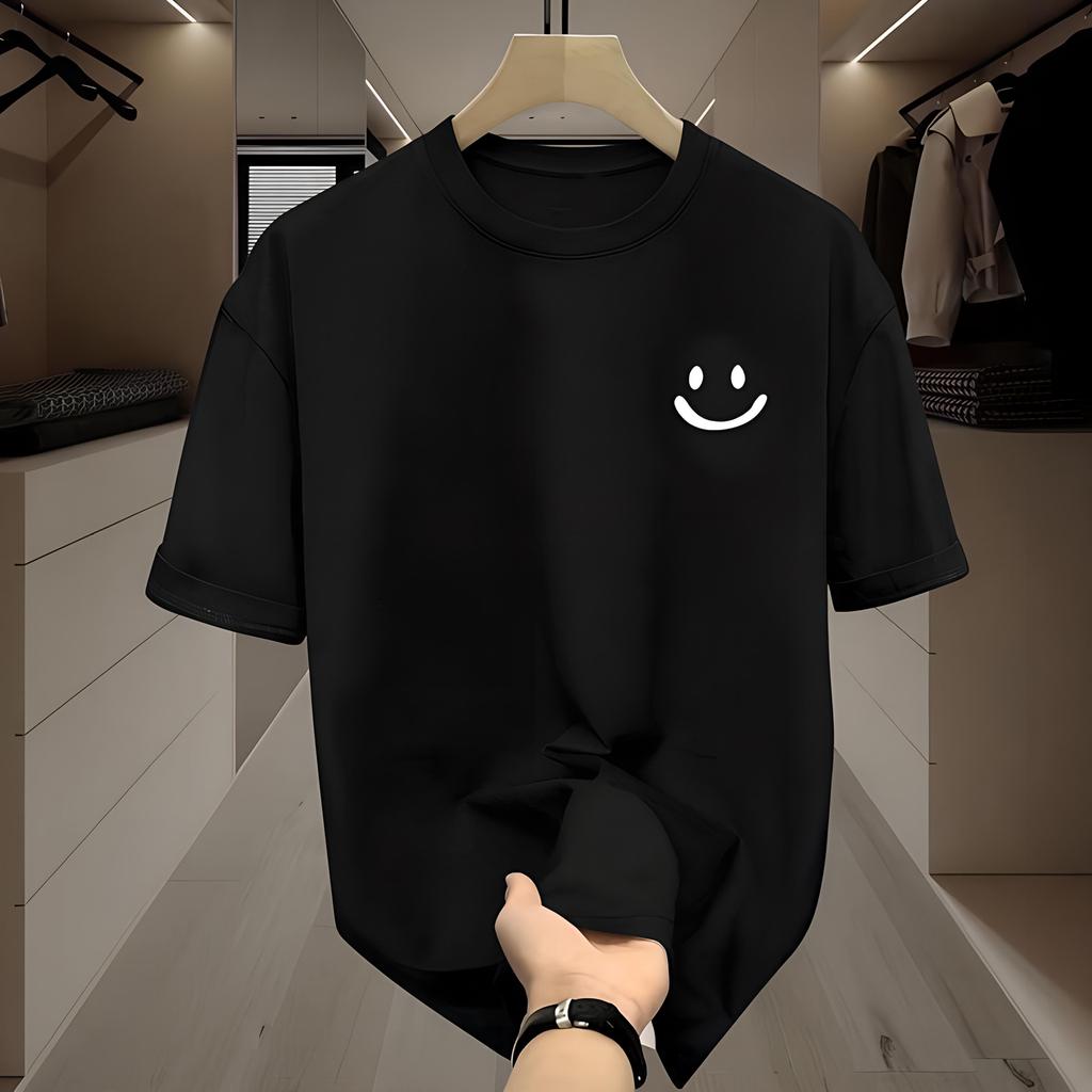 Eine Nummer größer bestellen Schwarze Eis-Seide Hongkong-Stil Unisex Sommer-T-Shirts - Vielseitige, trendige, kurzärmlige Oberteile für Paare