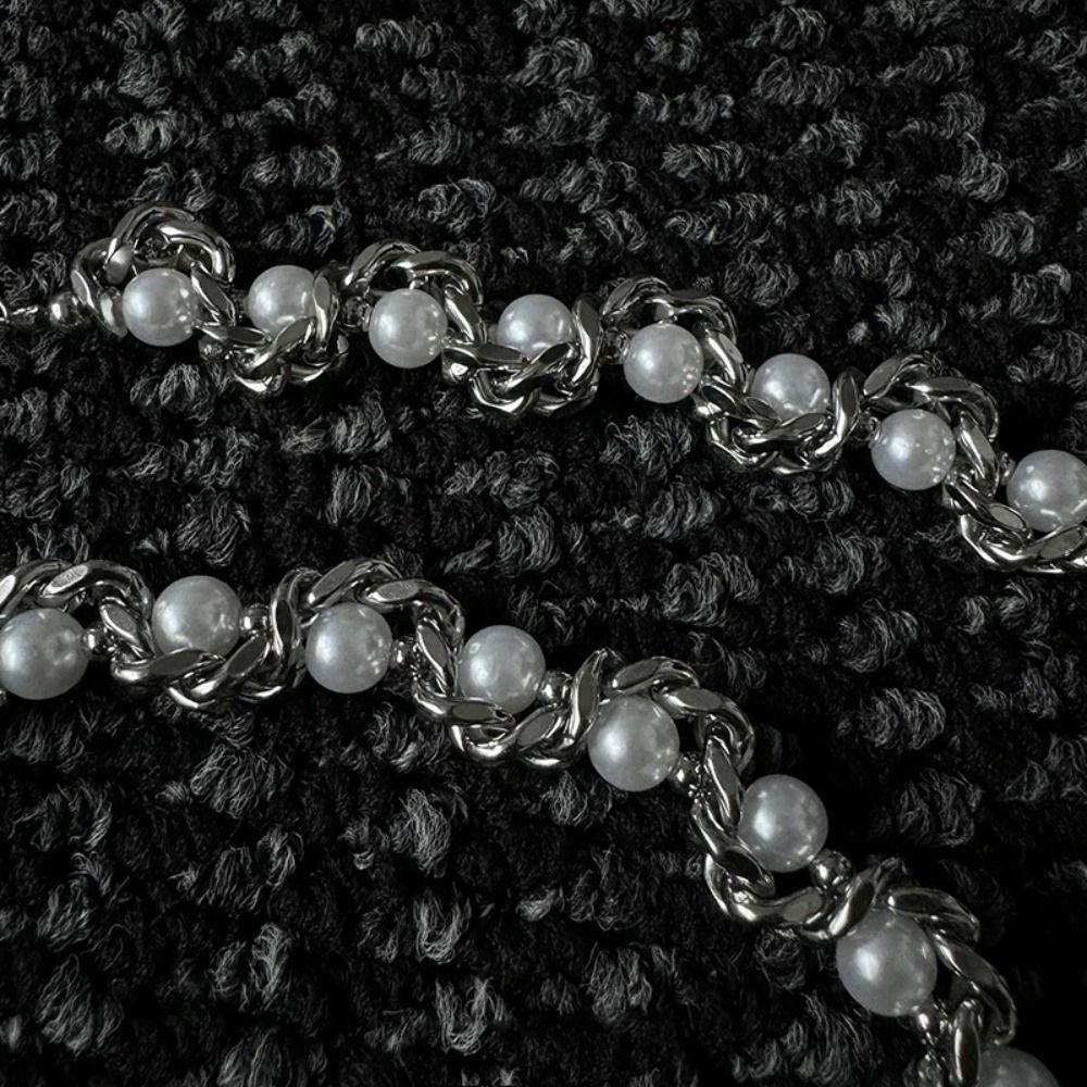 Personalized Choker Men Metal Wound Stainless Steel Necklace Fashion Pearl Necklace  Streetwear