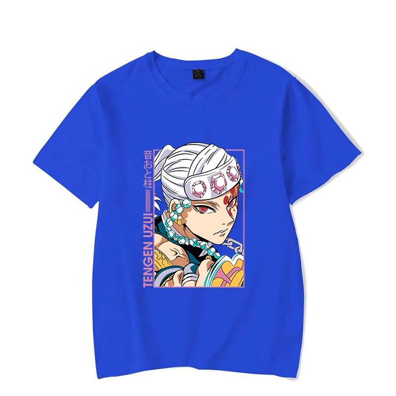 Men's Popular Anime Uzui Tian Yuan Character Print 100% Pure Cotton Hip-hop Short-sleeved Fashionable T-shirt Top